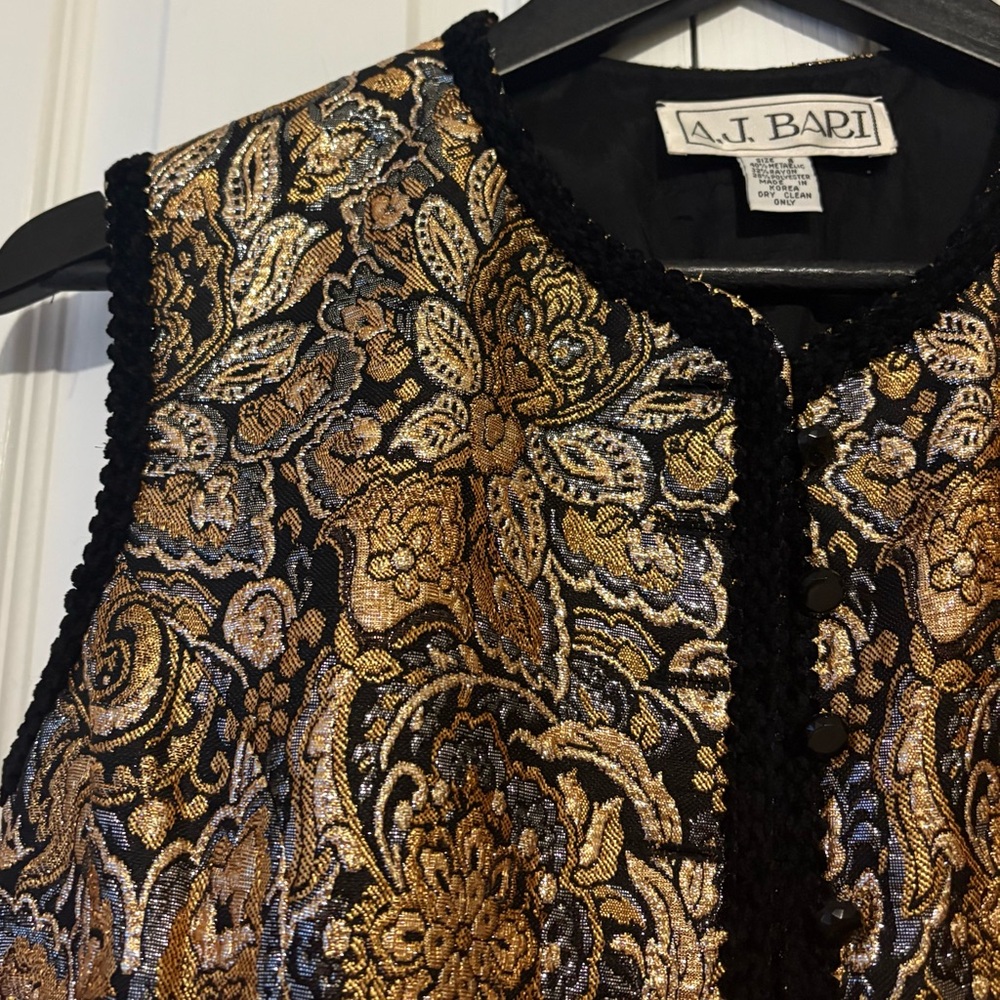A.J. Bari Black and Gold Floral Brocade Vest
